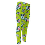 Cartoon Smiley Cow Pattern Print Men's Compression Pants