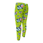 Cartoon Smiley Cow Pattern Print Men's Compression Pants
