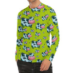 Cartoon Smiley Cow Pattern Print Men's Long Sleeve Rash Guard