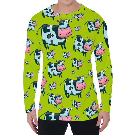 Cartoon Smiley Cow Pattern Print Men's Long Sleeve T-Shirt