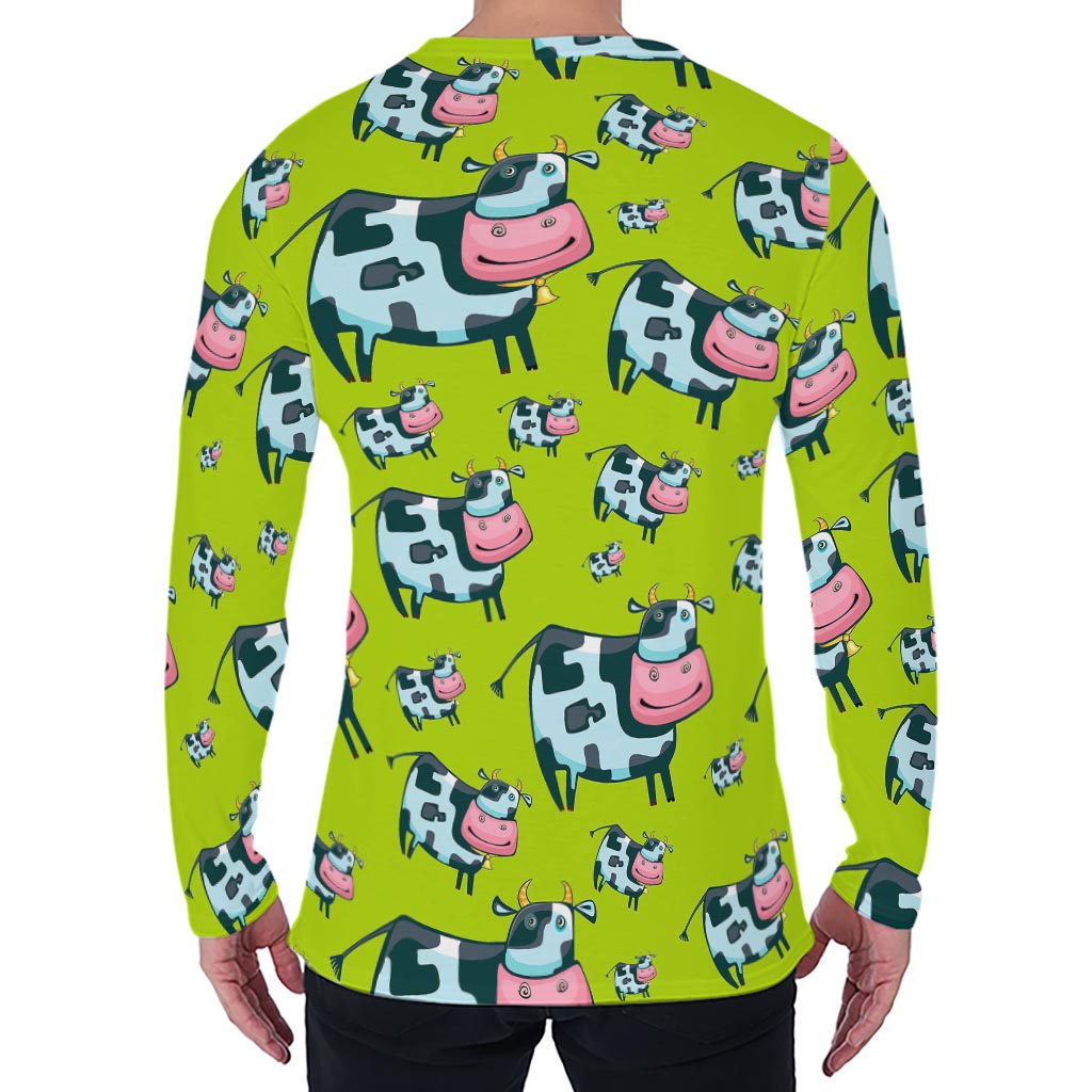 Cartoon Smiley Cow Pattern Print Men's Long Sleeve T-Shirt