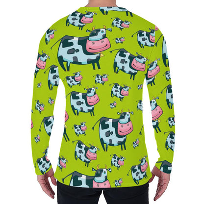Cartoon Smiley Cow Pattern Print Men's Long Sleeve T-Shirt