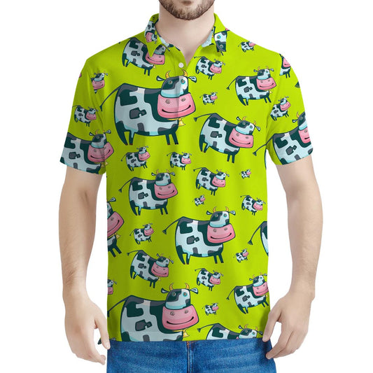 Cartoon Smiley Cow Pattern Print Men's Polo Shirt