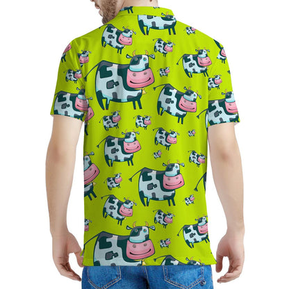 Cartoon Smiley Cow Pattern Print Men's Polo Shirt