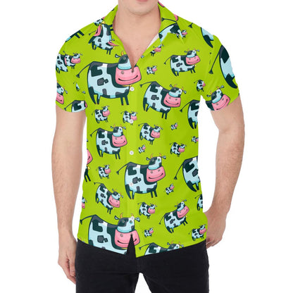 Cartoon Smiley Cow Pattern Print Men's Shirt