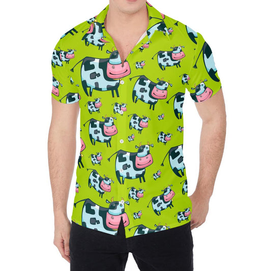 Cartoon Smiley Cow Pattern Print Men's Shirt