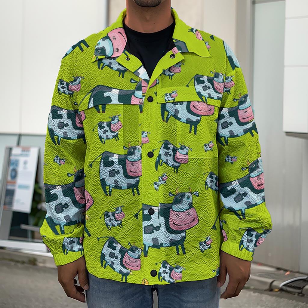 Cartoon Smiley Cow Pattern Print Men's Shirt Jacket