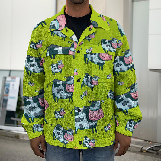 Cartoon Smiley Cow Pattern Print Men's Shirt Jacket