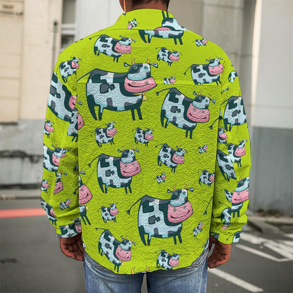 Cartoon Smiley Cow Pattern Print Men's Shirt Jacket