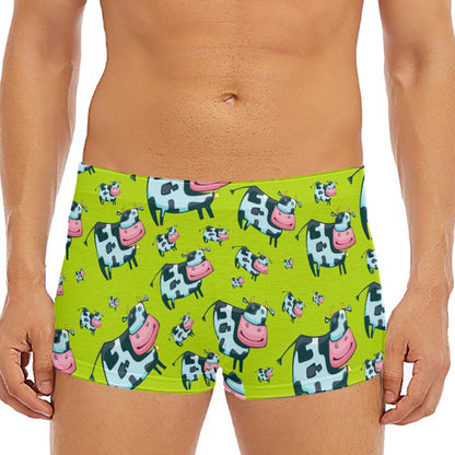 Cartoon Smiley Cow Pattern Print Men's Short Boxer Briefs
