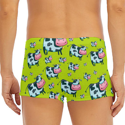 Cartoon Smiley Cow Pattern Print Men's Short Boxer Briefs