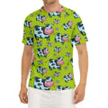 Cartoon Smiley Cow Pattern Print Men's Short Sleeve Rash Guard