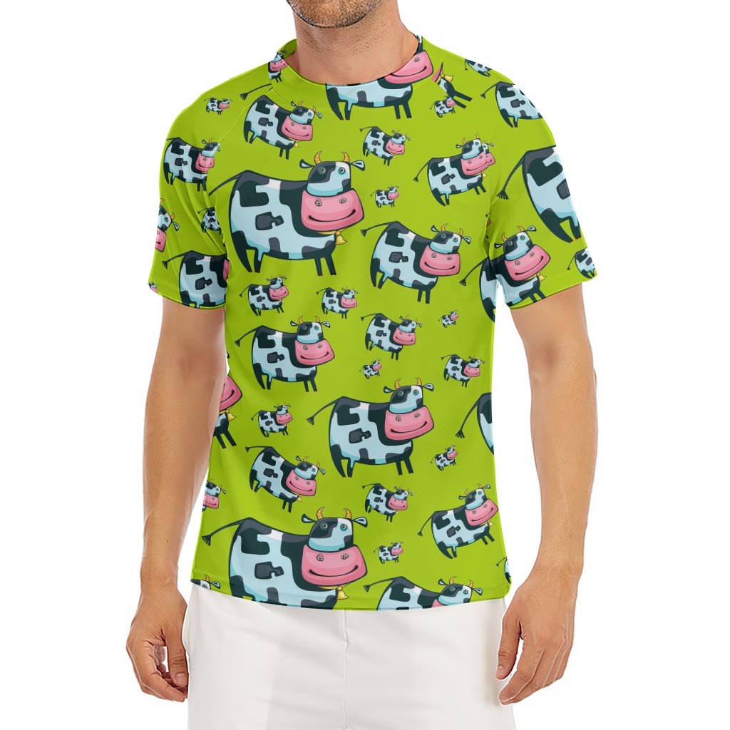Cartoon Smiley Cow Pattern Print Men's Short Sleeve Rash Guard