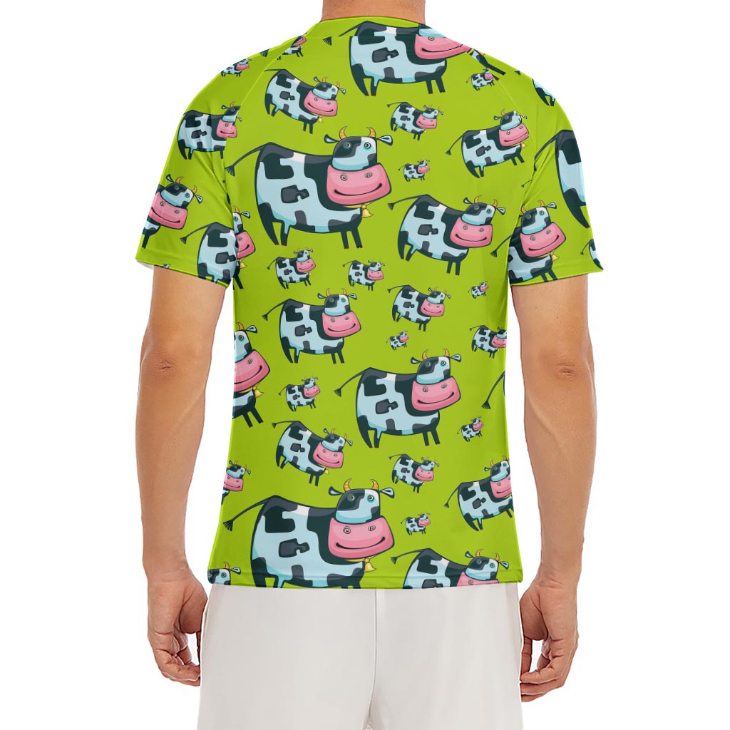 Cartoon Smiley Cow Pattern Print Men's Short Sleeve Rash Guard