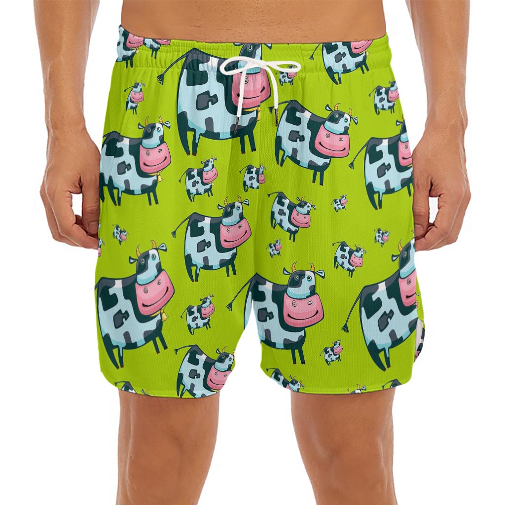 Cartoon Smiley Cow Pattern Print Men's Split Running Shorts