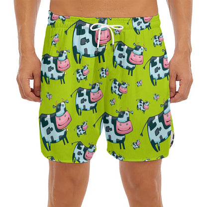 Cartoon Smiley Cow Pattern Print Men's Split Running Shorts