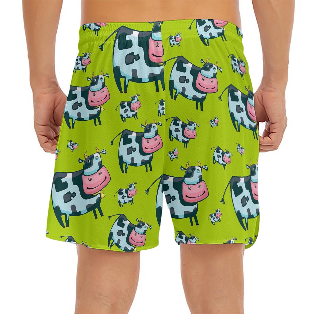 Cartoon Smiley Cow Pattern Print Men's Split Running Shorts