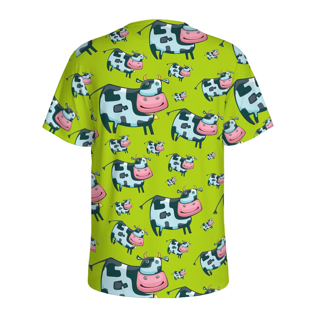 Cartoon Smiley Cow Pattern Print Men's Sports T-Shirt