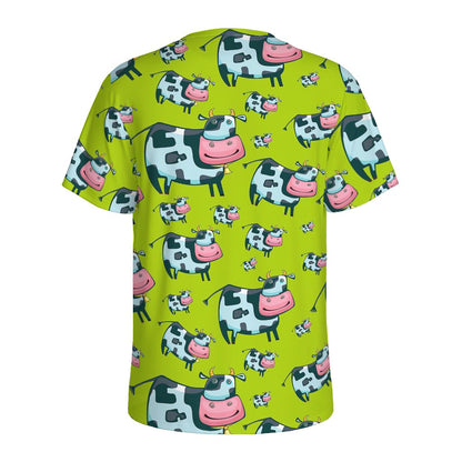 Cartoon Smiley Cow Pattern Print Men's Sports T-Shirt