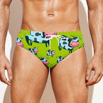 Cartoon Smiley Cow Pattern Print Men's Swim Briefs