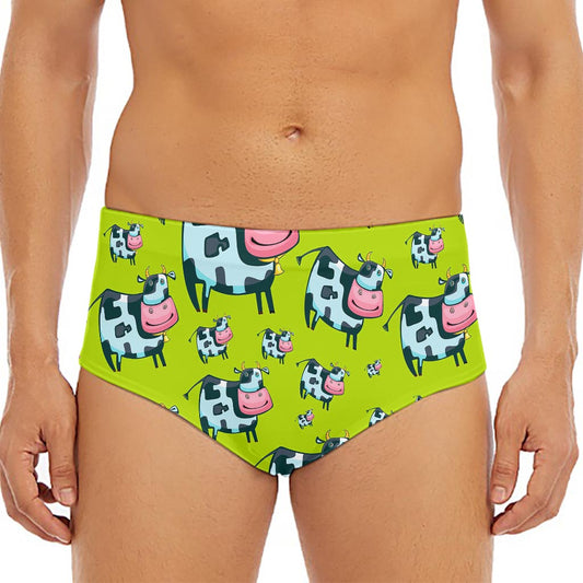 Cartoon Smiley Cow Pattern Print Men's Triangle Swim Briefs