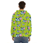 Cartoon Smiley Cow Pattern Print Men's Velvet Pullover Hoodie