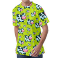 Cartoon Smiley Cow Pattern Print Men's Velvet T-Shirt