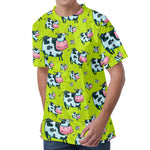 Cartoon Smiley Cow Pattern Print Men's Velvet T-Shirt