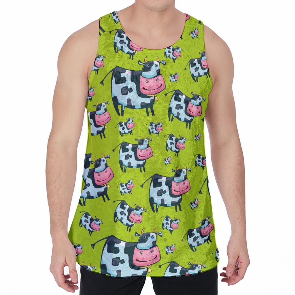 Cartoon Smiley Cow Pattern Print Men's Velvet Tank Top