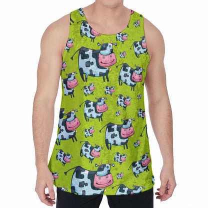 Cartoon Smiley Cow Pattern Print Men's Velvet Tank Top