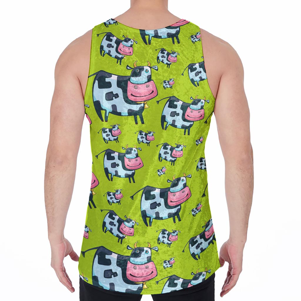 Cartoon Smiley Cow Pattern Print Men's Velvet Tank Top