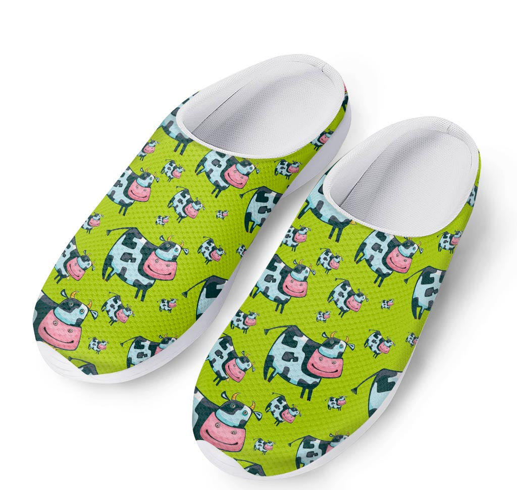 Cartoon Smiley Cow Pattern Print Mesh Casual Shoes