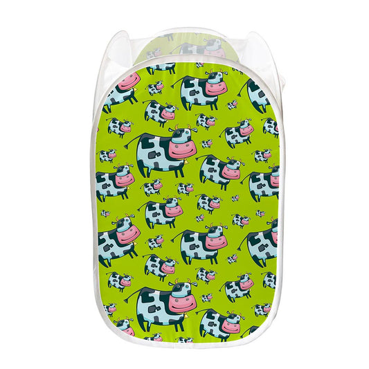 Cartoon Smiley Cow Pattern Print Mesh Laundry Hamper