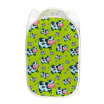 Cartoon Smiley Cow Pattern Print Mesh Laundry Hamper