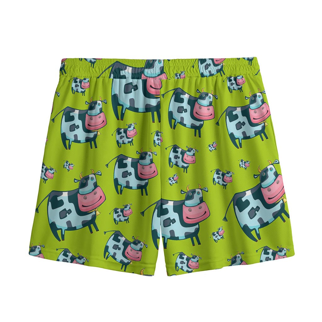 Cartoon Smiley Cow Pattern Print Mesh Shorts