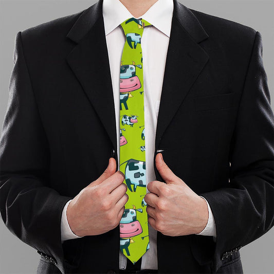 Cartoon Smiley Cow Pattern Print Necktie