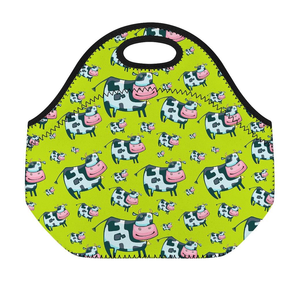 Cartoon Smiley Cow Pattern Print Neoprene Lunch Bag