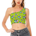 Cartoon Smiley Cow Pattern Print One Shoulder Crop Top