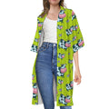 Cartoon Smiley Cow Pattern Print Open Front Beach Cover Up