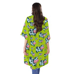 Cartoon Smiley Cow Pattern Print Open Front Beach Cover Up
