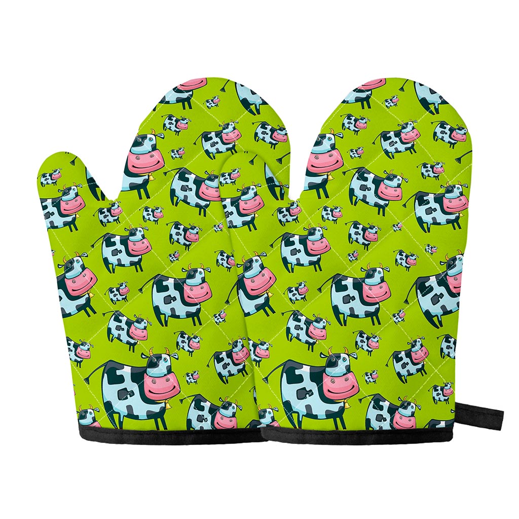 Cartoon Smiley Cow Pattern Print Oven Mitts