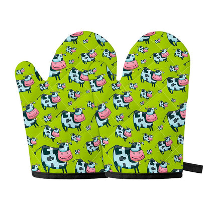 Cartoon Smiley Cow Pattern Print Oven Mitts