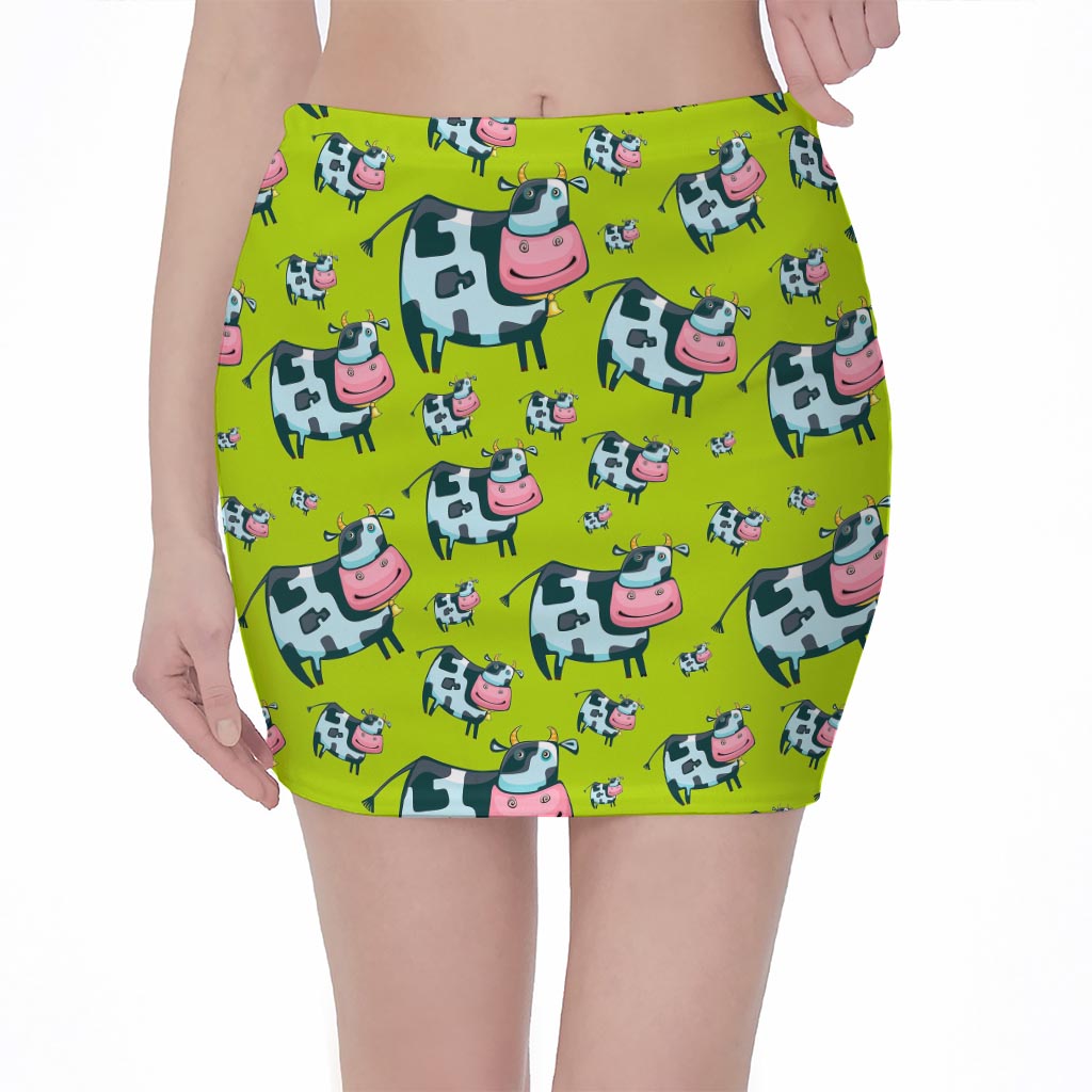 Cartoon Smiley Cow Pattern Print Pencil Mini Skirt