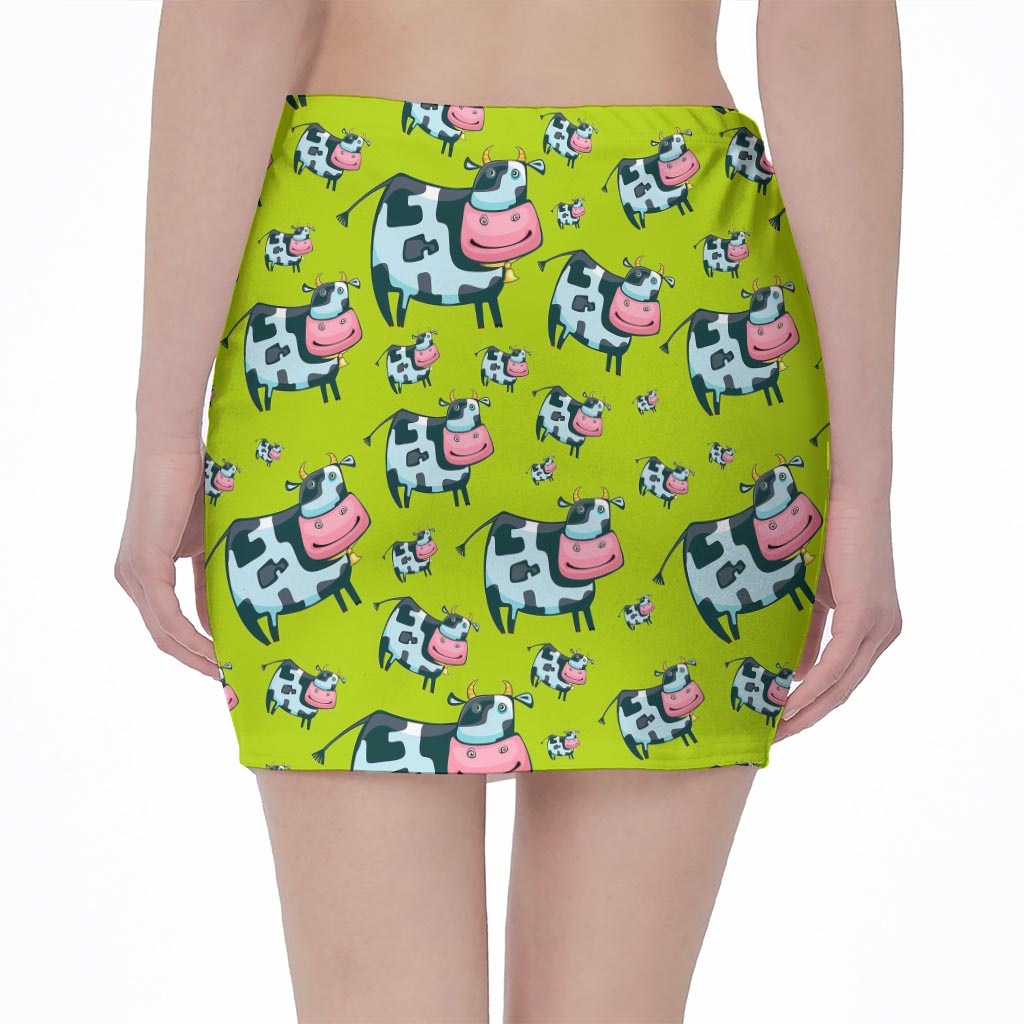 Cartoon Smiley Cow Pattern Print Pencil Mini Skirt
