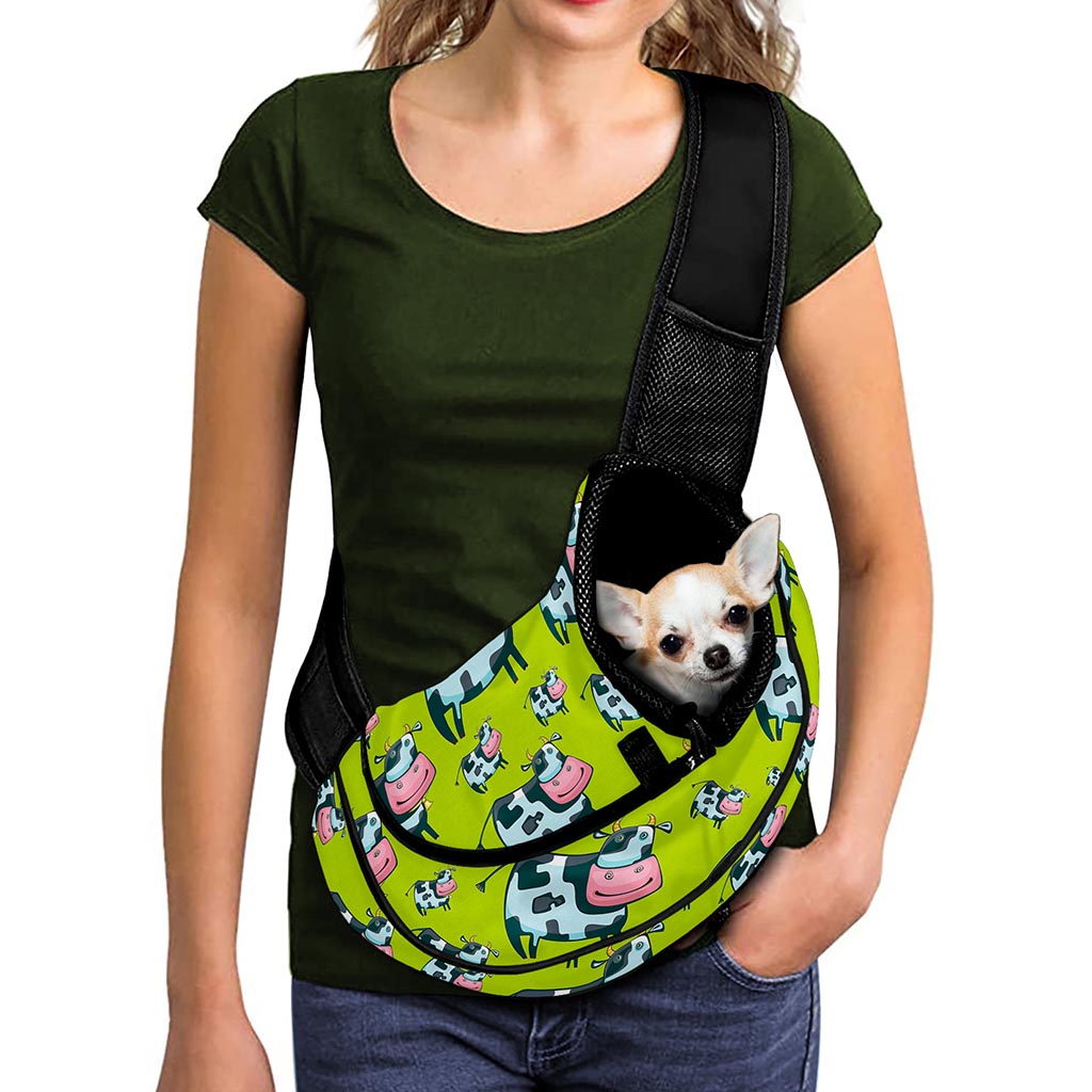 Cartoon Smiley Cow Pattern Print Pet Sling Carrier