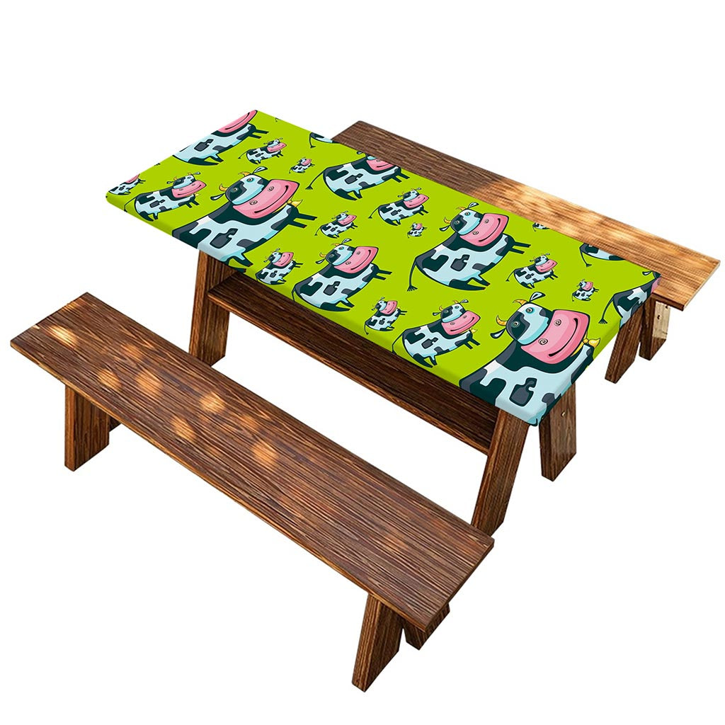 Cartoon Smiley Cow Pattern Print Picnic Table Cover