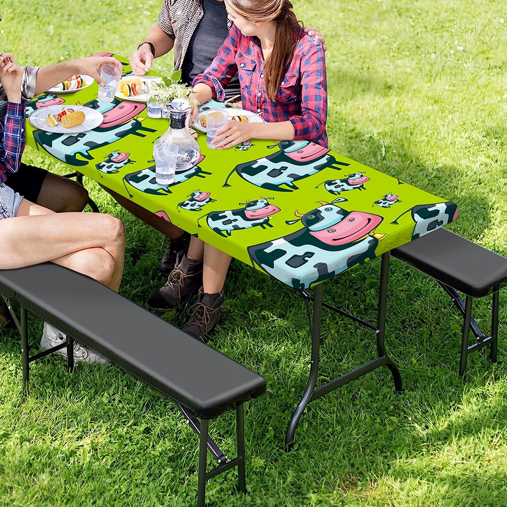 Cartoon Smiley Cow Pattern Print Picnic Table Cover
