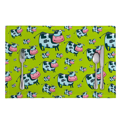 Cartoon Smiley Cow Pattern Print Placemat