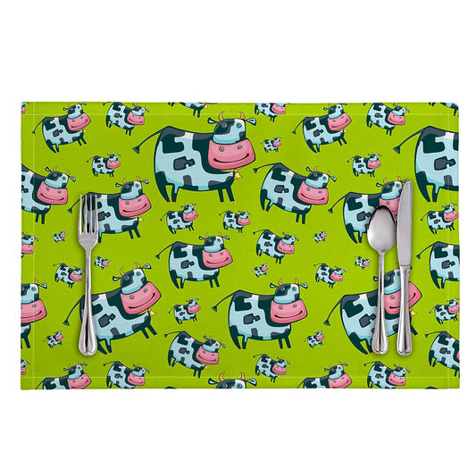 Cartoon Smiley Cow Pattern Print Placemat