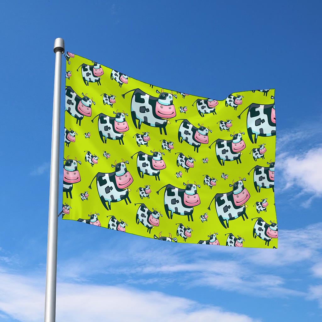 Cartoon Smiley Cow Pattern Print Polyester Flag